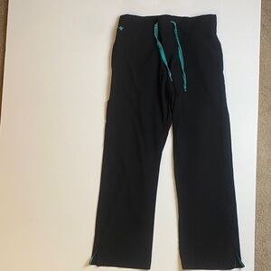 Med Couture Black Pants with Teal Accent 4 pockets Size small scrub pants